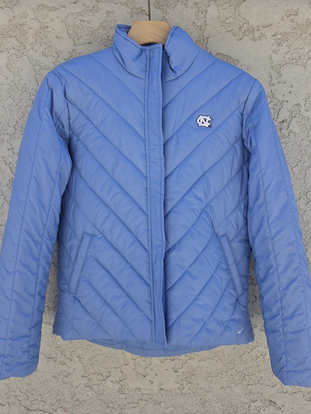 Vtg Y2K 2007 Nike Team UNC Tar Heels Women's Puffer Jacket S Small Carolina Blue
